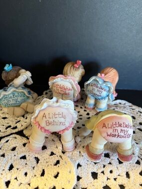A Little Behind Figurine Set - Vintage Bisque Baby Bums (Pink, Blue, Cream)